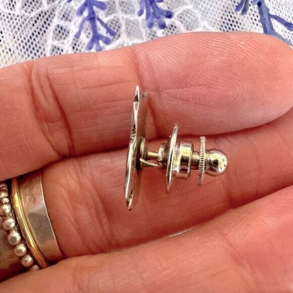 Vintage Sterling Owl Tie Tac Pin with Turquoise Inlay Eyes Unisex - Picture 4 of 10